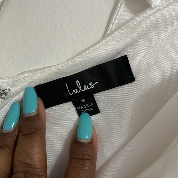 Lulu's Elegant Night White Satin Off-the-Shoulder Tulip Mini Dress - Picture 5 of 10